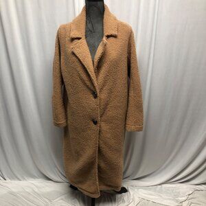 She and Sky Faux Fur Teddy Coat Womens Size Medium Camel Longline Two Button
